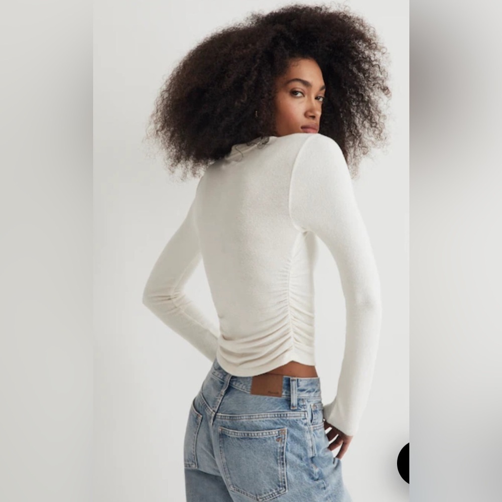 Madewell Brushed Jersey Ruched Long-Sleeve Tee Cream White Small NWT - Picture 2 of 11